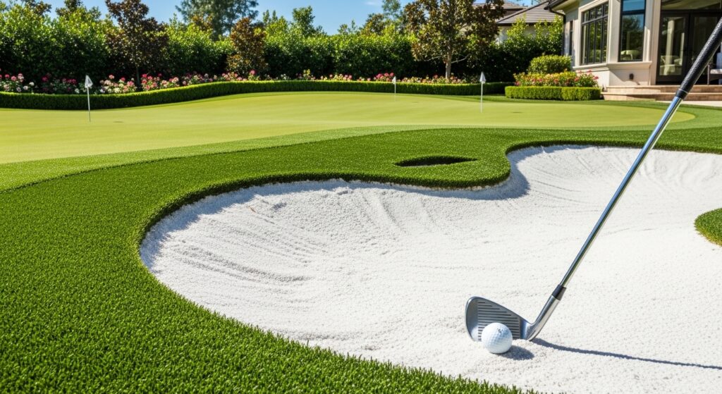 Custom sand trap bunker built next to a residential artificial putting green